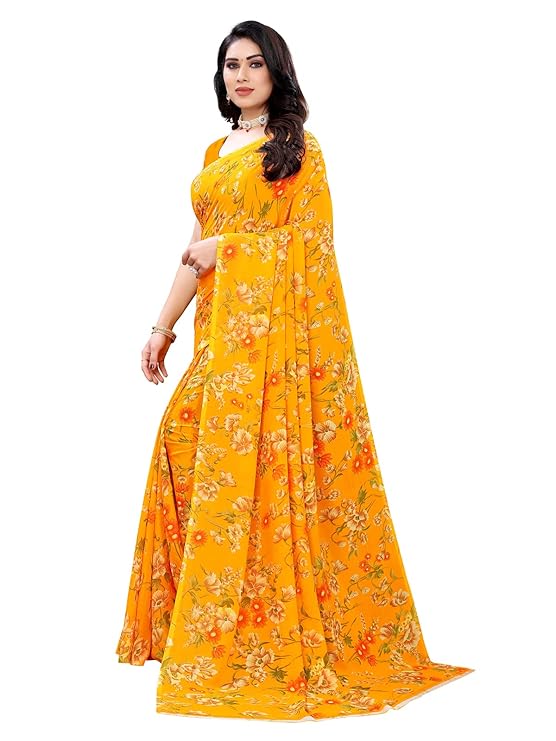 SIRIL Women's Floral Printed Georgette Saree with Unstitched Blouse Piece