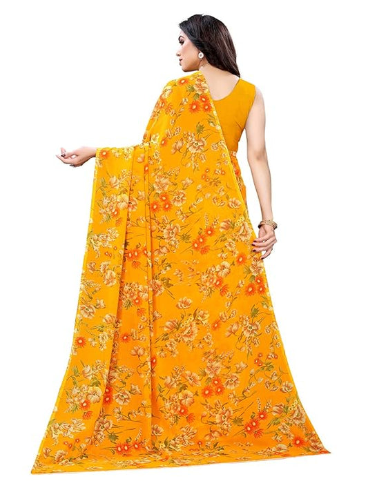 SIRIL Women's Floral Printed Georgette Saree with Unstitched Blouse Piece