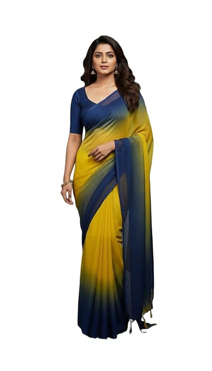 FREE SPIRIT Women's Georgette Ombre Dual Tone Saree with Unstitched Blouse Piece
