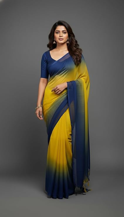 FREE SPIRIT Women's Georgette Ombre Dual Tone Saree with Unstitched Blouse Piece
