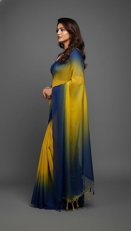 FREE SPIRIT Women's Georgette Ombre Dual Tone Saree with Unstitched Blouse Piece