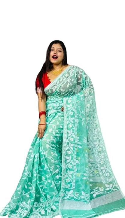 Women’s Cotton Silk Saree with Floral Woven Design & Elegant Border | Lightweight Soft Saree for Party Wedding Festive | Designer Traditional Saree Without Blouse Piece