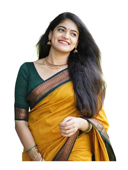 Paramparik Textile Women's Kanjivaram Soft Silk Saree For Wedding Banarasi Style Sari With Blouse Piece