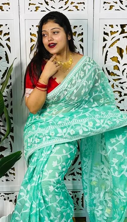 Women’s Cotton Silk Saree with Floral Woven Design & Elegant Border | Lightweight Soft Saree for Party Wedding Festive | Designer Traditional Saree Without Blouse Piece
