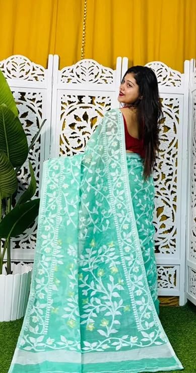 Women’s Cotton Silk Saree with Floral Woven Design & Elegant Border | Lightweight Soft Saree for Party Wedding Festive | Designer Traditional Saree Without Blouse Piece