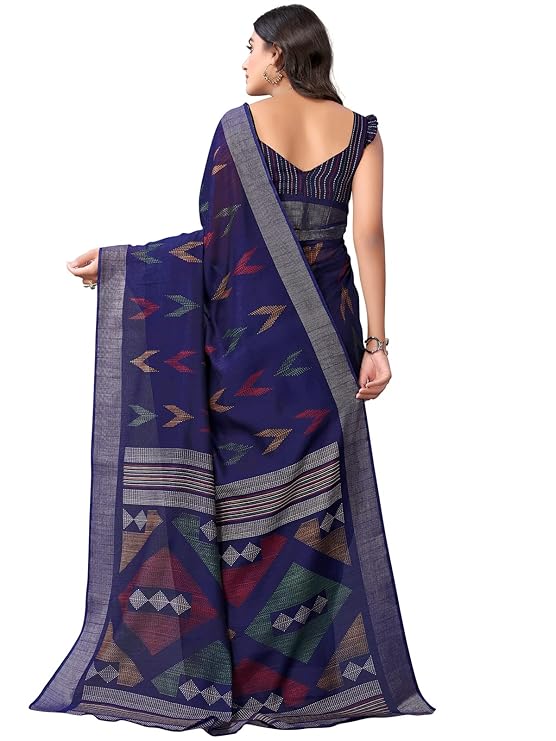 SIRIL Women's Cotton Printed Saree With Unstitched Blouse Piece