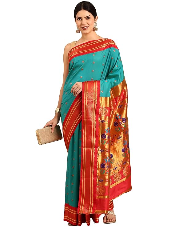 Varkala Silk Sarees Women's Paithani Soft Silk Kadiyal Maharani Saree With unstitched Blouse Piece | Traditional Stylish Saree | Gifting for Women | Indian look