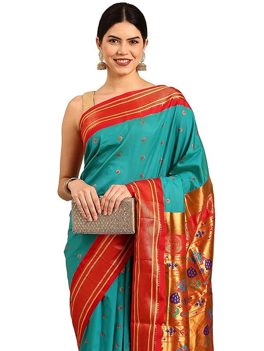 Varkala Silk Sarees Women's Paithani Soft Silk Kadiyal Maharani Saree With unstitched Blouse Piece | Traditional Stylish Saree | Gifting for Women | Indian look