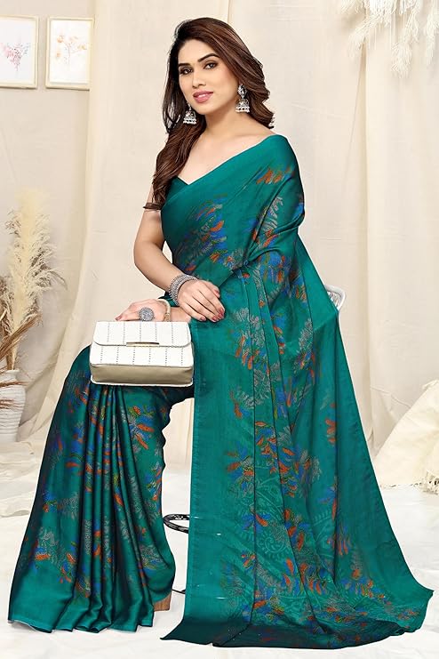 MIRCHI FASHION Saree for Woman Chiffon Leaf Printed | Lightweight Daily Wear Comfortable Women's Sari with Blouse Piece (Available in 30 Styles)