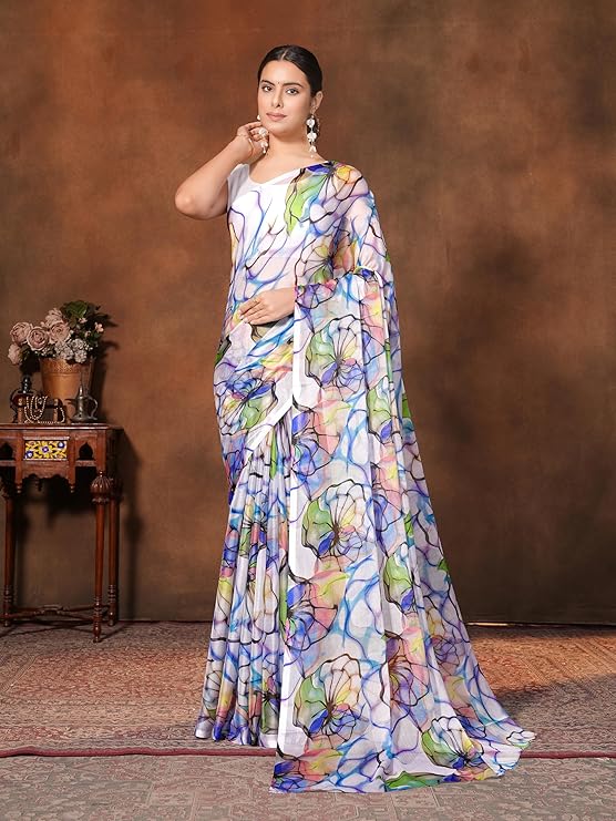 Garden Vareli Floral Print Chiffon Saree