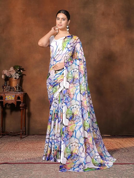 Garden Vareli Floral Print Chiffon Saree