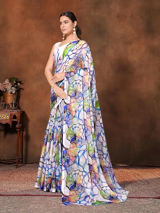 Garden Vareli Floral Print Chiffon Saree