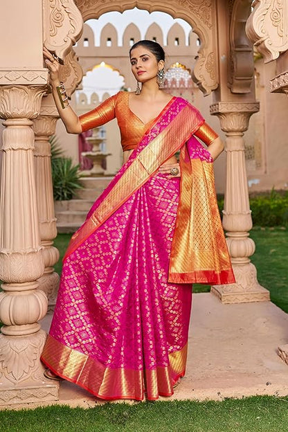 SWORNOF Women's Patola Silk Saree With Unstitched Boluse Piece