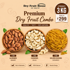 (3KG - 1Kg*3) Dry Fruits Combo Pack of 3 - (Almonds, Cashews, Raisins) - Healthy Dry Fruit Snacks