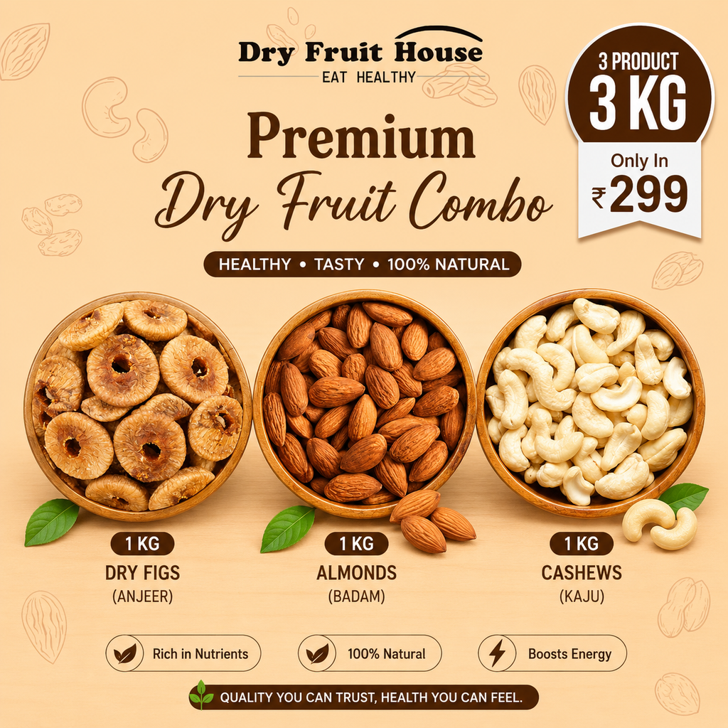 (3KG - 1Kg*3) Dry Fruits Combo Pack of 3 - (Dry Figs, Almonds, Cashews) - Healthy Dry Fruit Snacks
